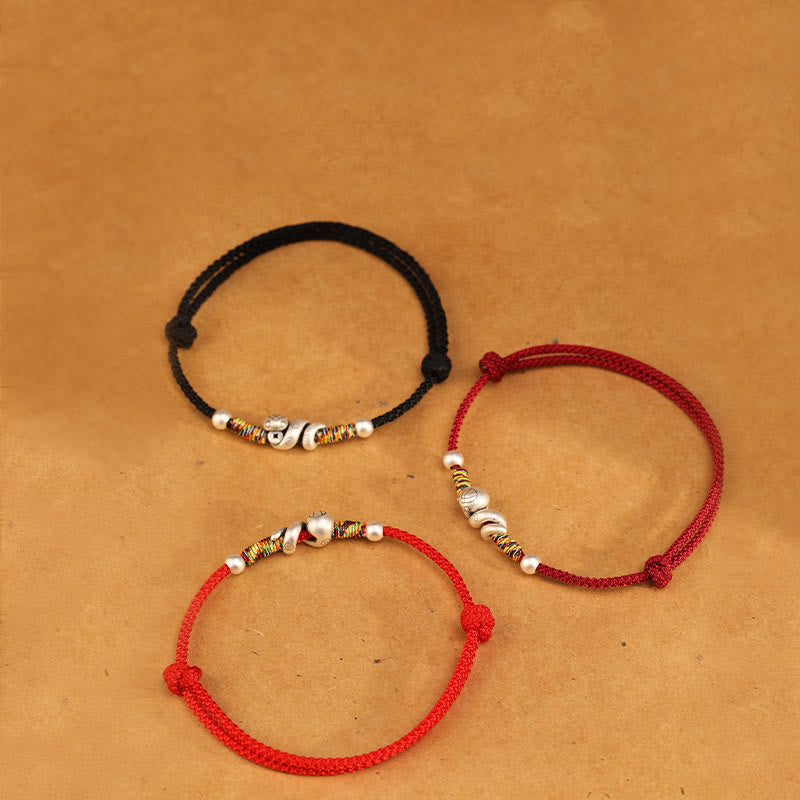 999 Sterling Silver Snake Red String Woven Anklet - Year of the Snake