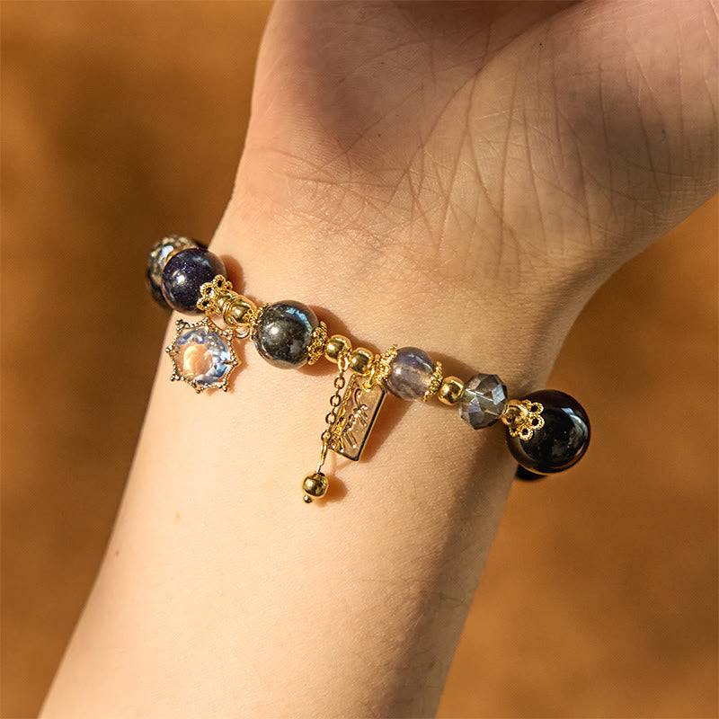 Natural Black Obsidian Hematite Blue Sandstone Strength Bracelet