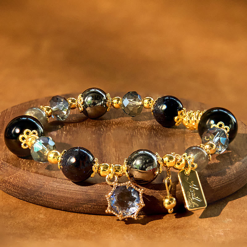 Natural Black Obsidian Hematite Blue Sandstone Strength Bracelet