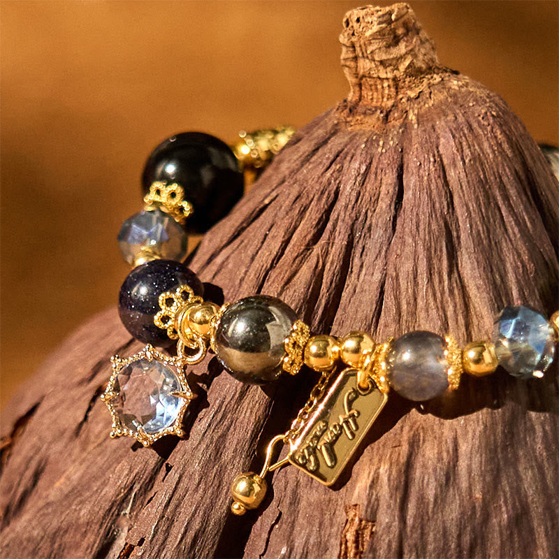 Natural Black Obsidian Hematite Blue Sandstone Strength Bracelet