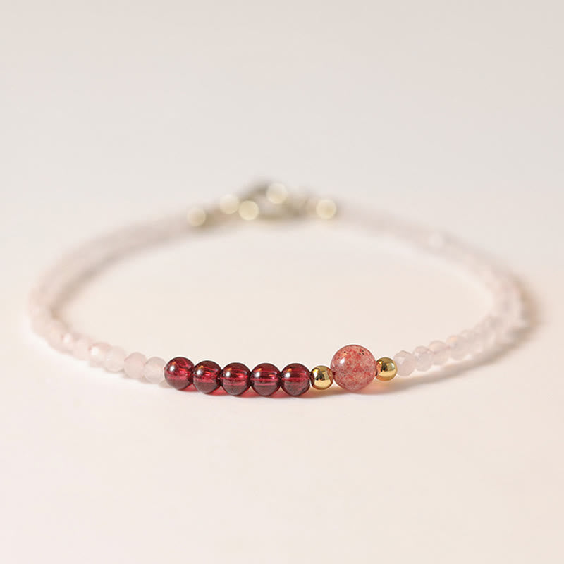 Ultra-Thin 2mm Rose Quartz Garnet & Strawberry Quartz Minimalist Beaded Bracelet