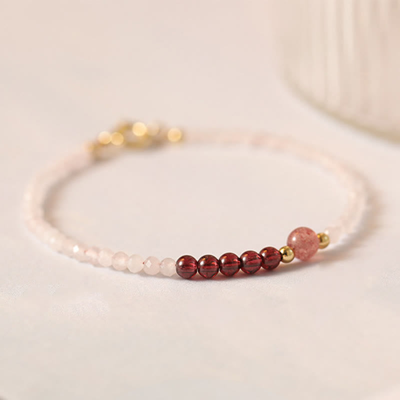 Ultra-Thin 2mm Rose Quartz Garnet & Strawberry Quartz Minimalist Beaded Bracelet