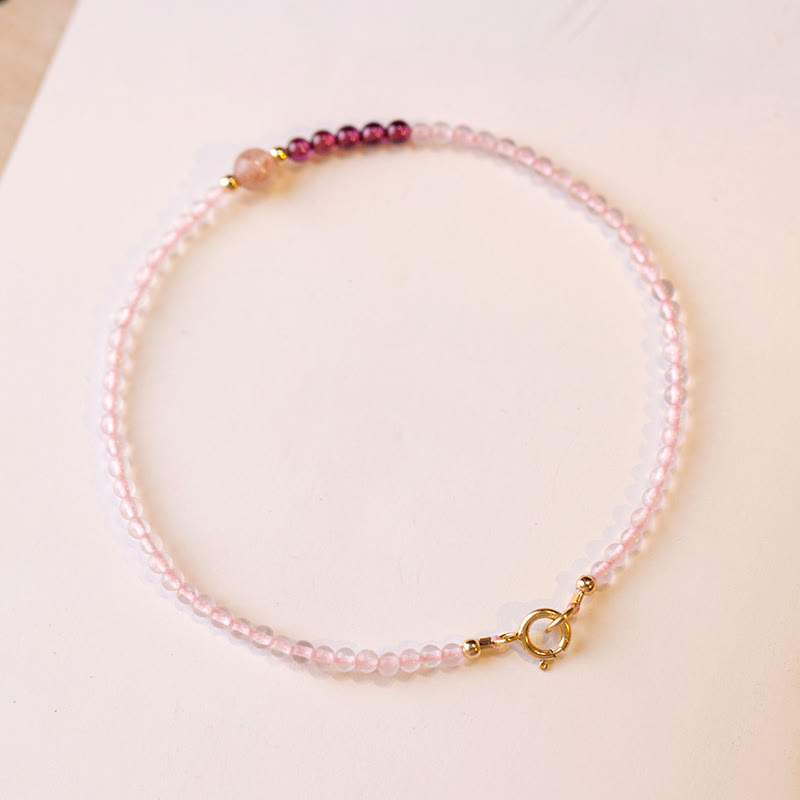 Ultra-Thin 2mm Rose Quartz Garnet & Strawberry Quartz Minimalist Beaded Bracelet