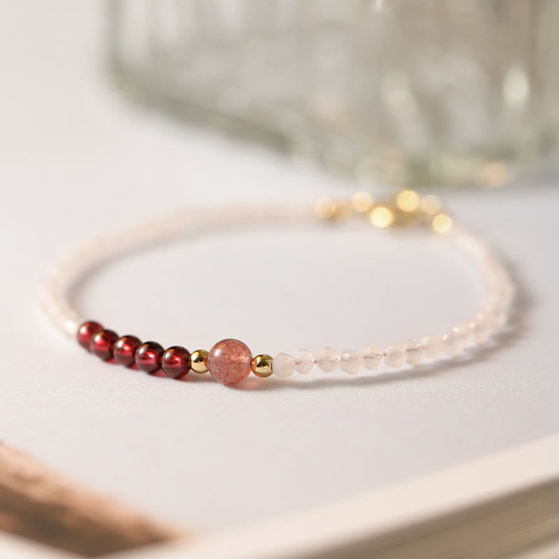 Ultra-Thin 2mm Rose Quartz Garnet & Strawberry Quartz Minimalist Beaded Bracelet