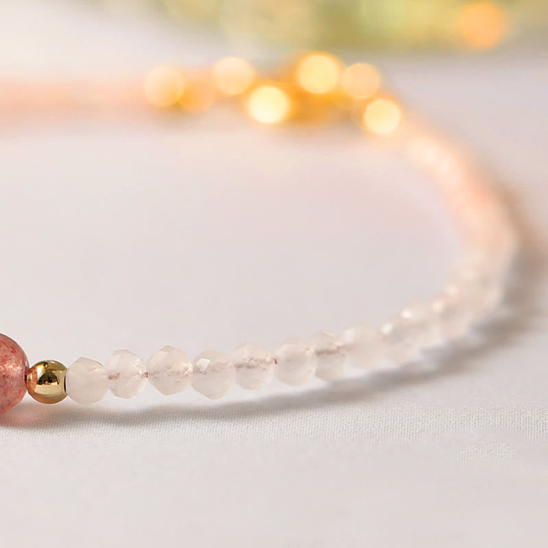 Ultra-Thin 2mm Rose Quartz Garnet & Strawberry Quartz Minimalist Beaded Bracelet
