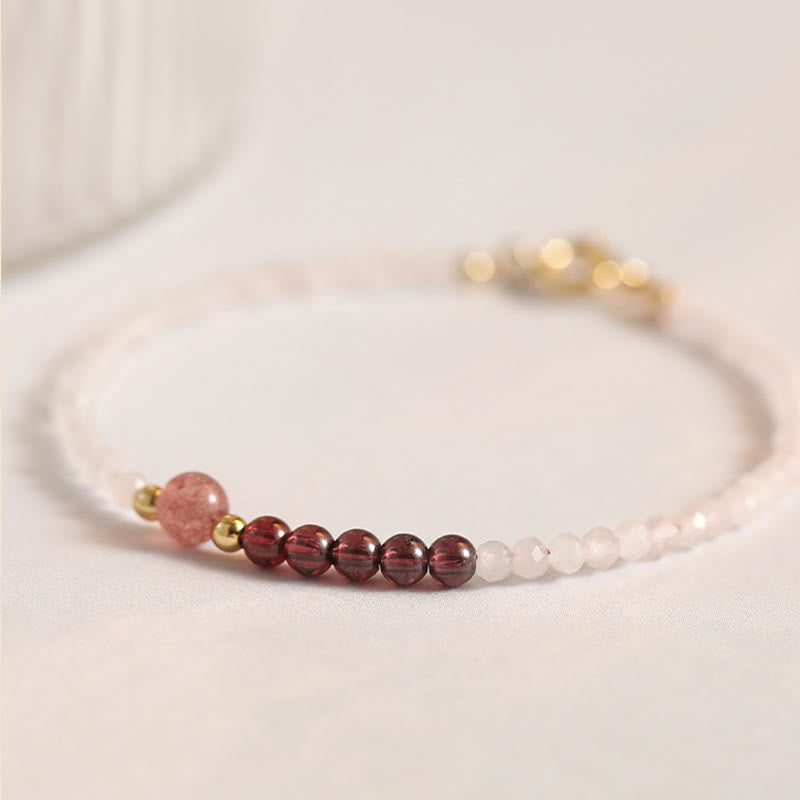 Ultra-Thin 2mm Rose Quartz Garnet & Strawberry Quartz Minimalist Beaded Bracelet