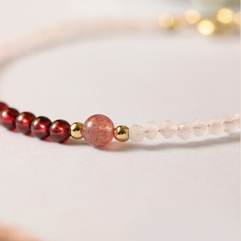 Ultra-Thin 2mm Rose Quartz Garnet & Strawberry Quartz Minimalist Beaded Bracelet