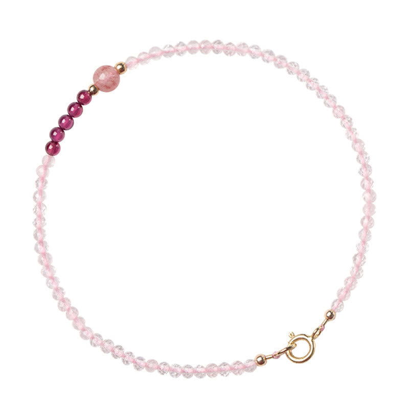 Ultra-Thin 2mm Rose Quartz Garnet & Strawberry Quartz Minimalist Beaded Bracelet