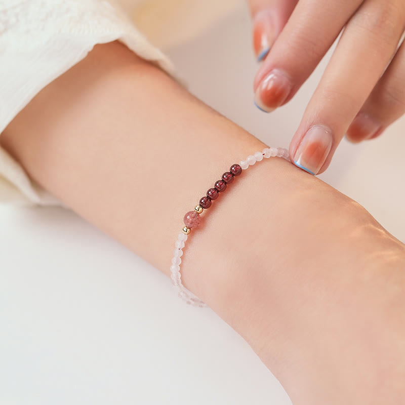 Ultra-Thin 2mm Rose Quartz Garnet & Strawberry Quartz Minimalist Beaded Bracelet