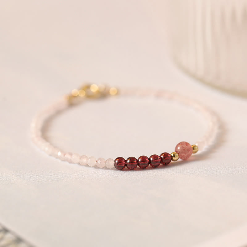 Ultra-Thin 2mm Rose Quartz Garnet & Strawberry Quartz Minimalist Beaded Bracelet