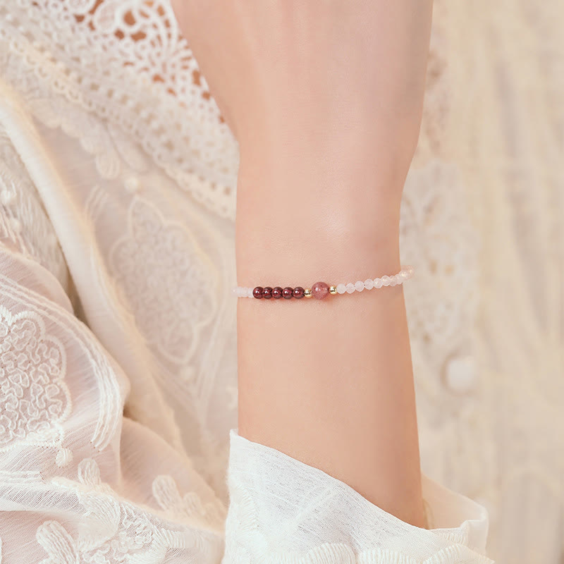 Ultra-Thin 2mm Rose Quartz Garnet & Strawberry Quartz Minimalist Beaded Bracelet