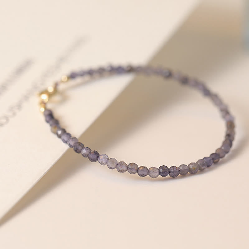 3mm Amethyst Iolite Ultra-thin Beads 14k Gold Plated Copper Communication Bracelet