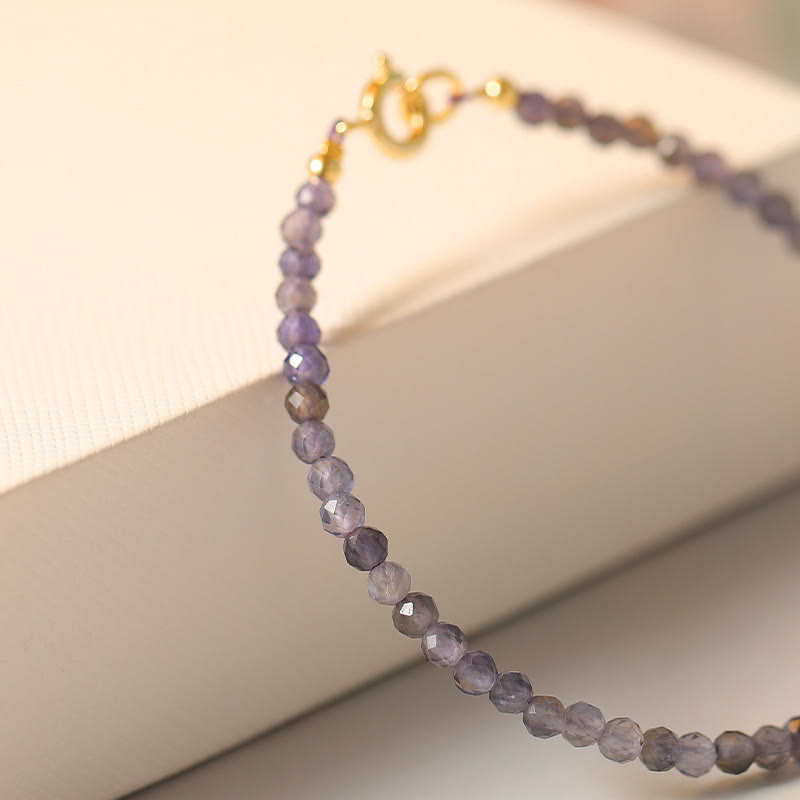 3mm Amethyst Iolite Ultra-thin Beads 14k Gold Plated Copper Communication Bracelet