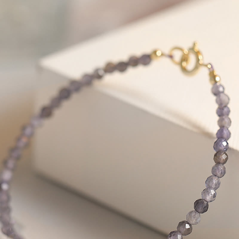 3mm Amethyst Iolite Ultra-thin Beads 14k Gold Plated Copper Communication Bracelet