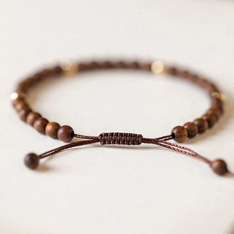 4mm Ultra-thin Sandalwood and 14K Gold Plated Copper Bead Minimalist Bracelet