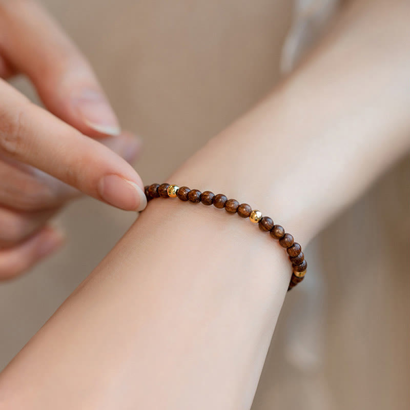4mm Ultra-thin Sandalwood and 14K Gold Plated Copper Bead Minimalist Bracelet