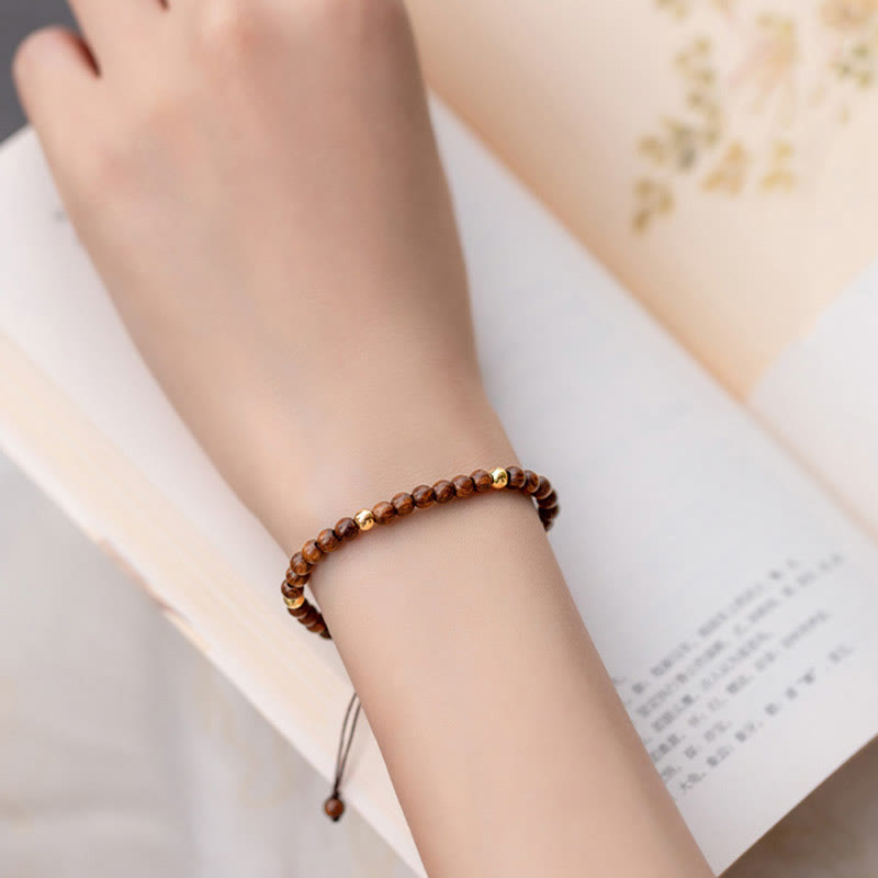 4mm Ultra-thin Sandalwood and 14K Gold Plated Copper Bead Minimalist Bracelet