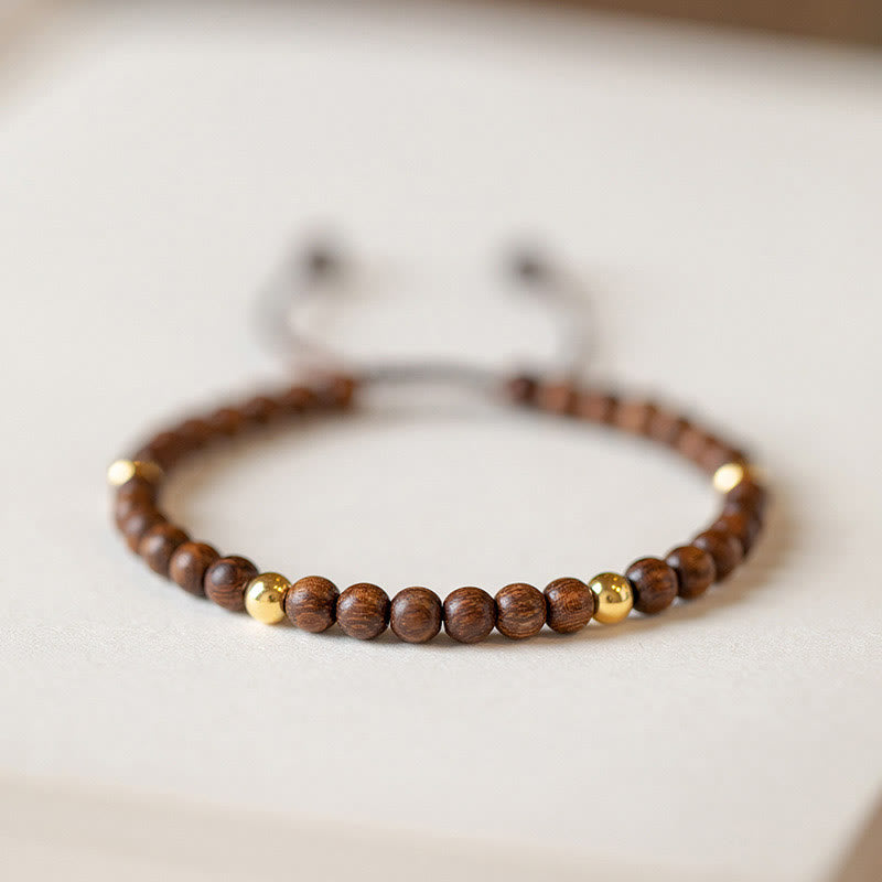 4mm Ultra-thin Sandalwood and 14K Gold Plated Copper Bead Minimalist Bracelet