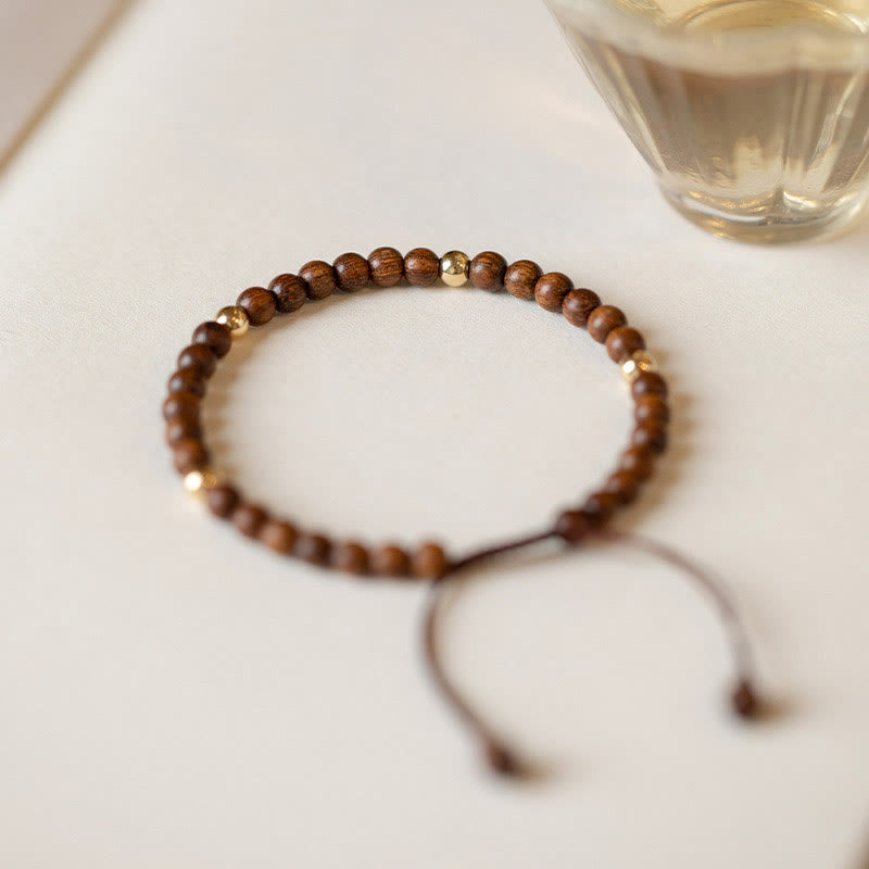 4mm Ultra-thin Sandalwood and 14K Gold Plated Copper Bead Minimalist Bracelet