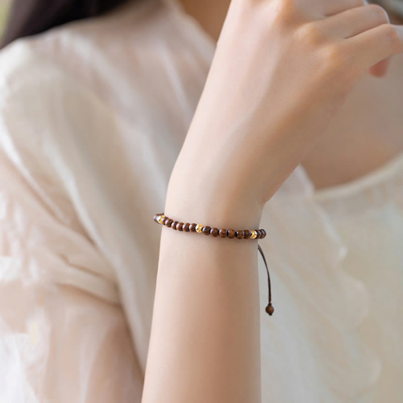 4mm Ultra-thin Sandalwood and 14K Gold Plated Copper Bead Minimalist Bracelet