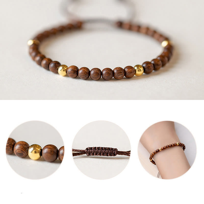 4mm Ultra-thin Sandalwood and 14K Gold Plated Copper Bead Minimalist Bracelet
