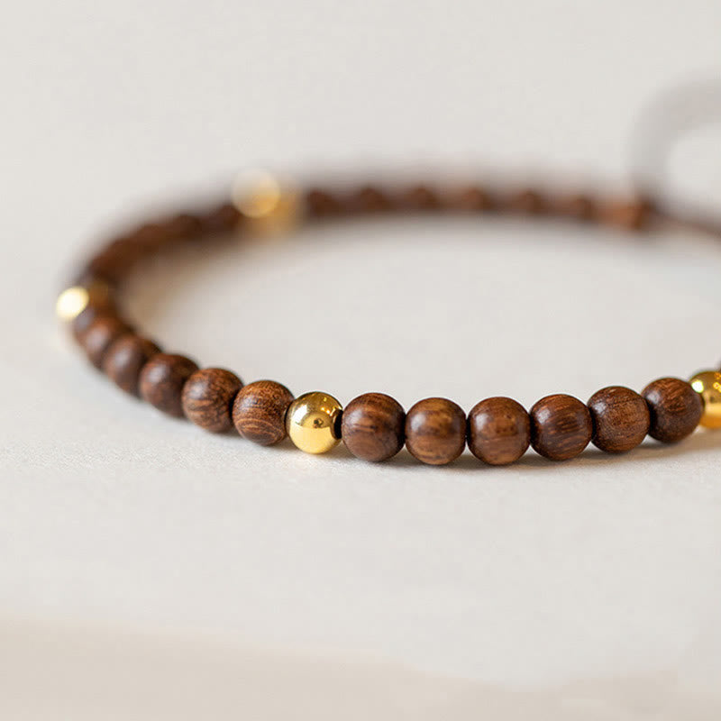 4mm Ultra-thin Sandalwood and 14K Gold Plated Copper Bead Minimalist Bracelet