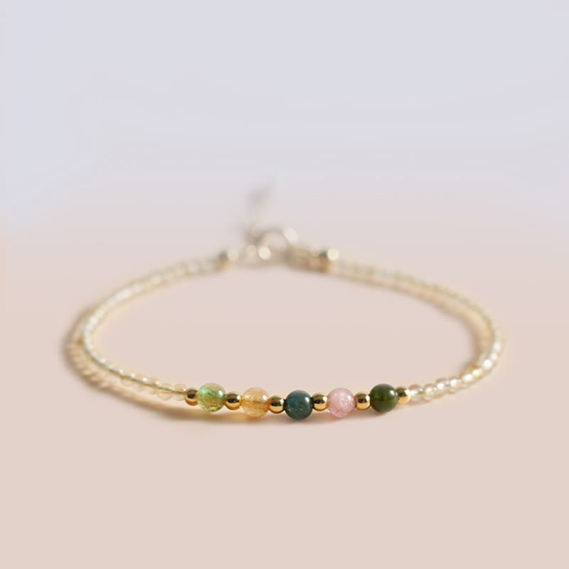 2.5mm Ultra-thin Citrine Tourmaline 14K Gold Filled Copper Beads Prosperity Bracelet