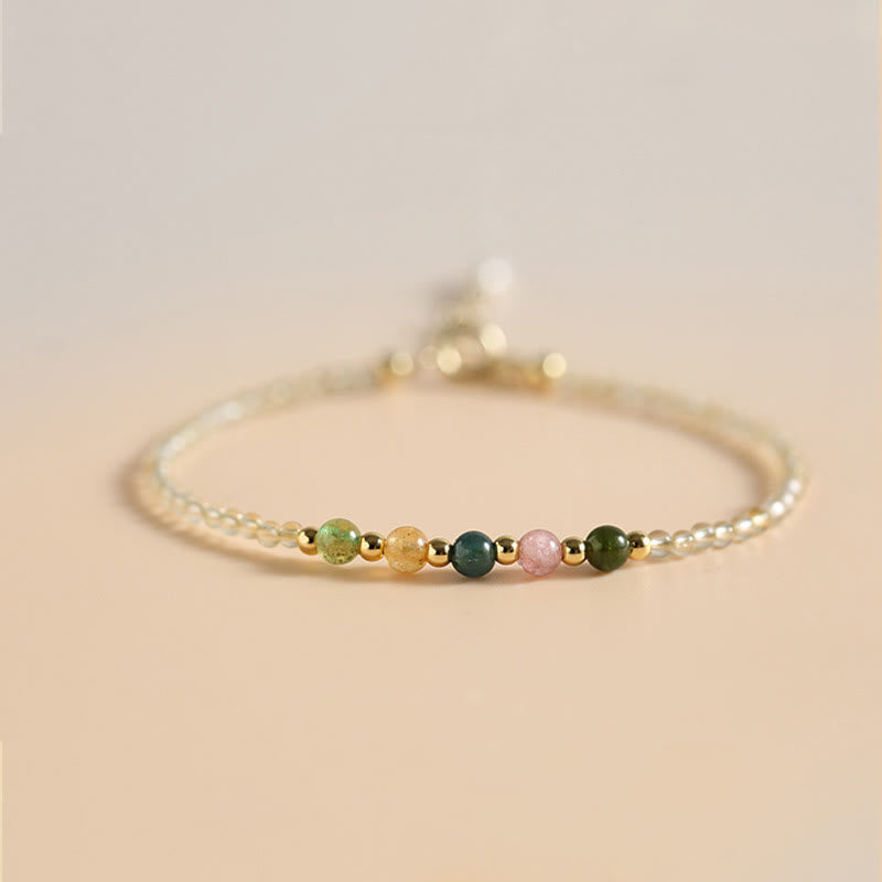 2.5mm Ultra-thin Citrine Tourmaline 14K Gold Filled Copper Beads Prosperity Bracelet