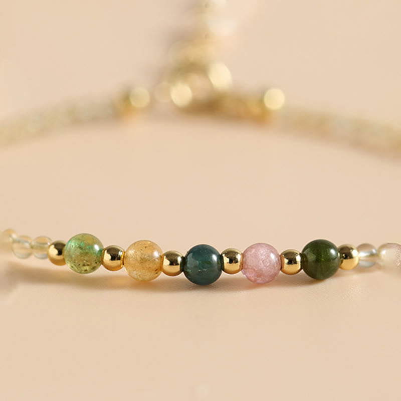 2.5mm Ultra-thin Citrine Tourmaline 14K Gold Filled Copper Beads Prosperity Bracelet