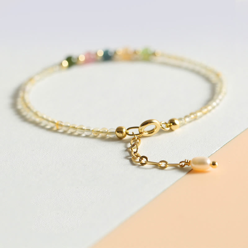 2.5mm Ultra-thin Citrine Tourmaline 14K Gold Filled Copper Beads Prosperity Bracelet