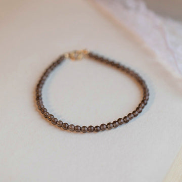 Minimalist Ultra-Thin Smoky Quartz and Black Obsidian Copper Bead Bracelet