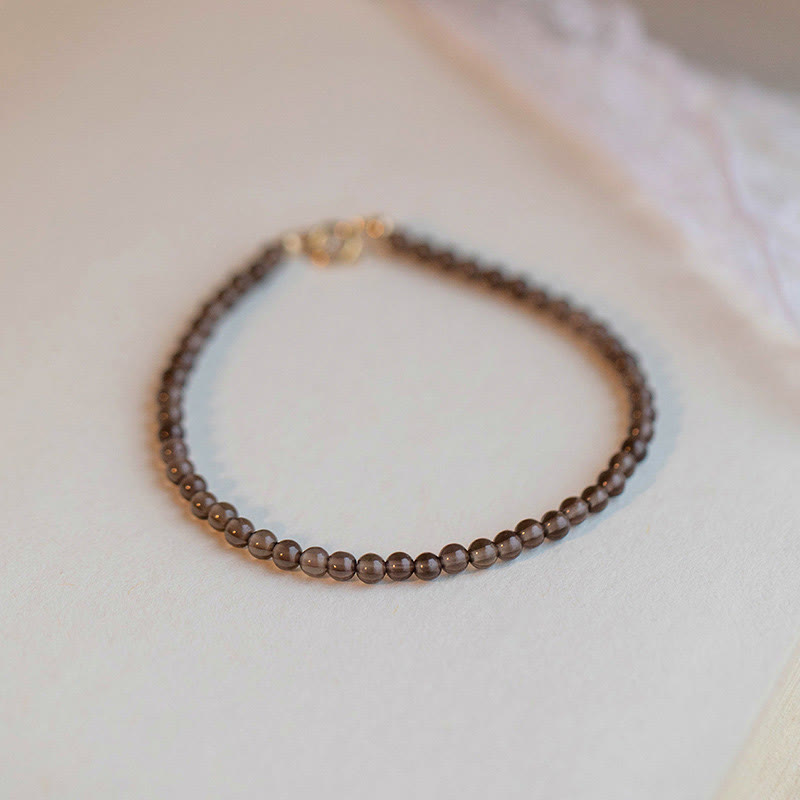Minimalist Ultra-Thin Smoky Quartz and Black Obsidian Copper Bead Bracelet