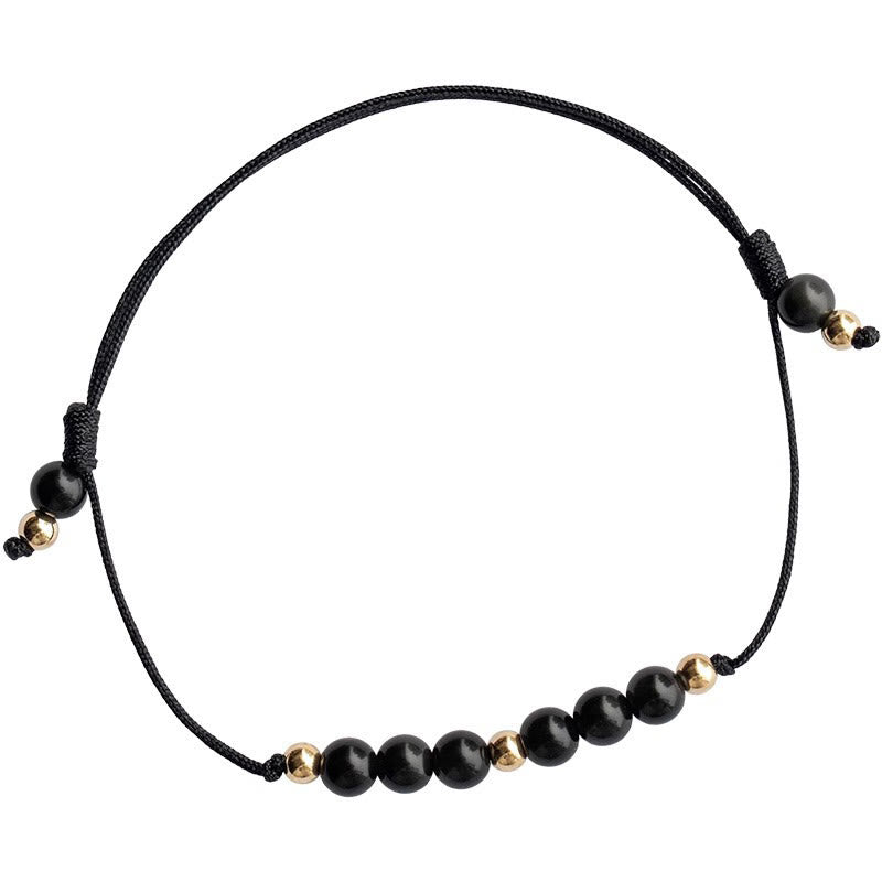 Minimalist Ultra-Thin Smoky Quartz and Black Obsidian Copper Bead Bracelet