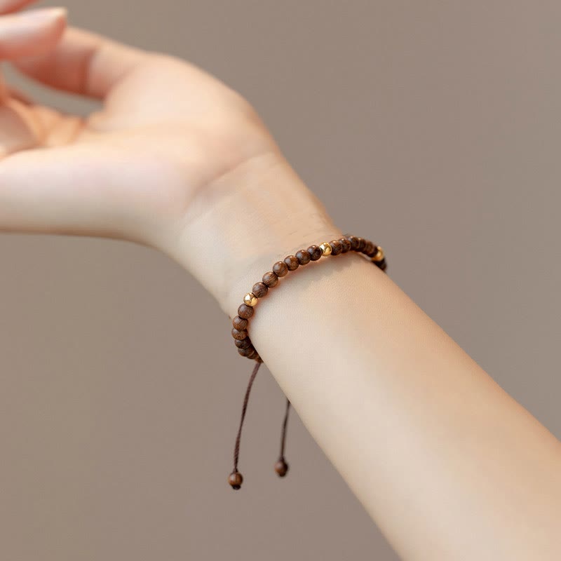 4mm Ultra-thin Sandalwood and 14K Gold Plated Copper Bead Minimalist Bracelet