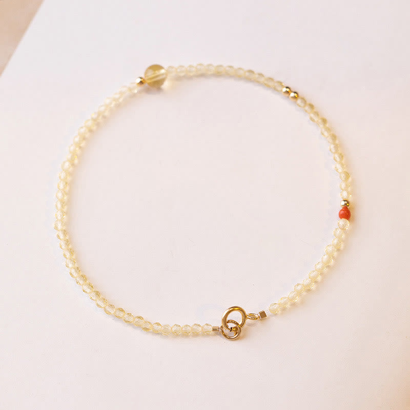 2mm Ultra-thin Citrine 14K Gold Plated Copper Beads Protection Bracelet