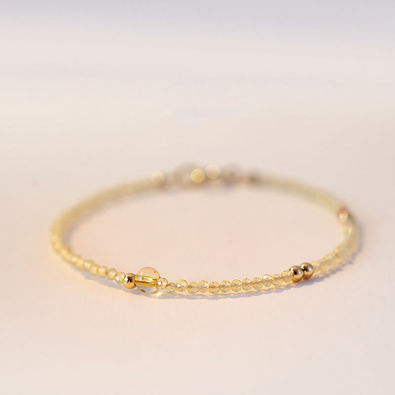 2mm Ultra-thin Citrine 14K Gold Plated Copper Beads Protection Bracelet