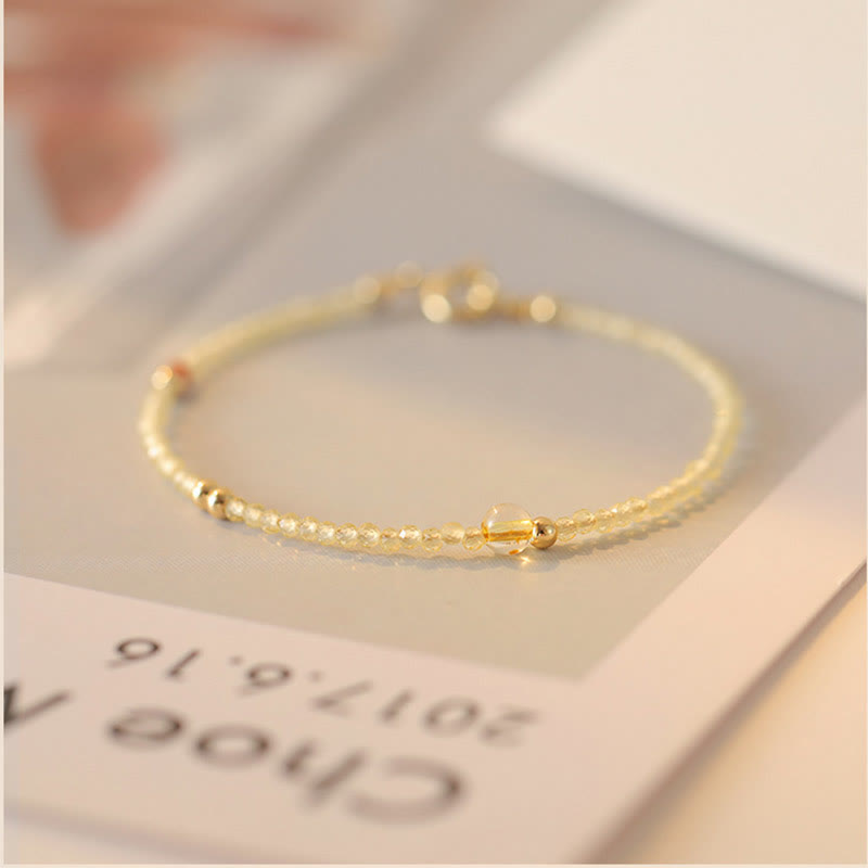 2mm Ultra-thin Citrine 14K Gold Plated Copper Beads Protection Bracelet