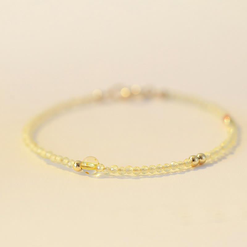 2mm Ultra-thin Citrine 14K Gold Plated Copper Beads Protection Bracelet