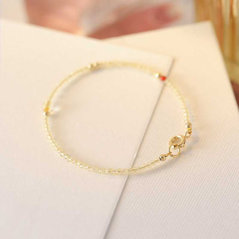 2mm Ultra-thin Citrine 14K Gold Plated Copper Beads Protection Bracelet