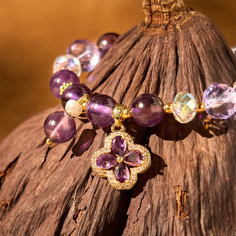 "All the best for Calm and Wisdom" Amethyst Flower Bracelet Includes Gift Message Card