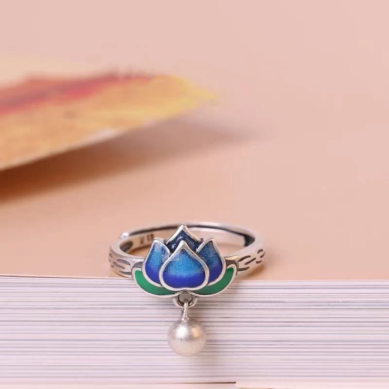 Engraved Copper Lotus Flower Pattern Adjustable Band Ring