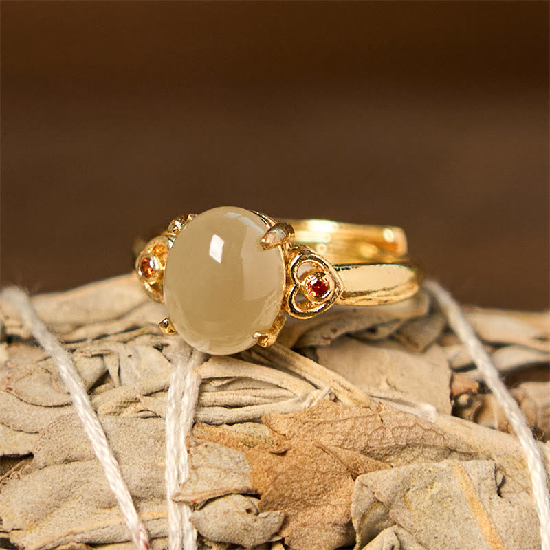 Natural Hetian Jade Egg Heart-shaped Copper Luck Open Ring