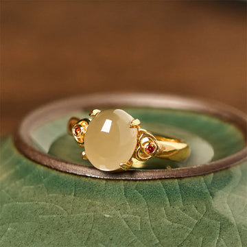 Natural Hetian Jade Egg Heart-shaped Copper Luck Open Ring