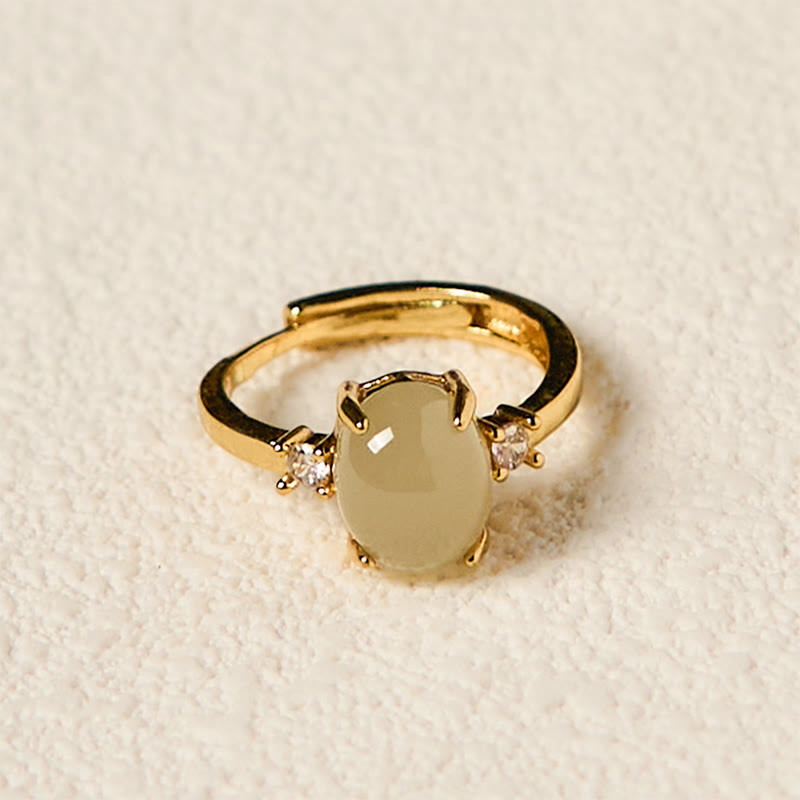 Natural Hetian Jade Zirconia Egg Copper Prosperity Ring