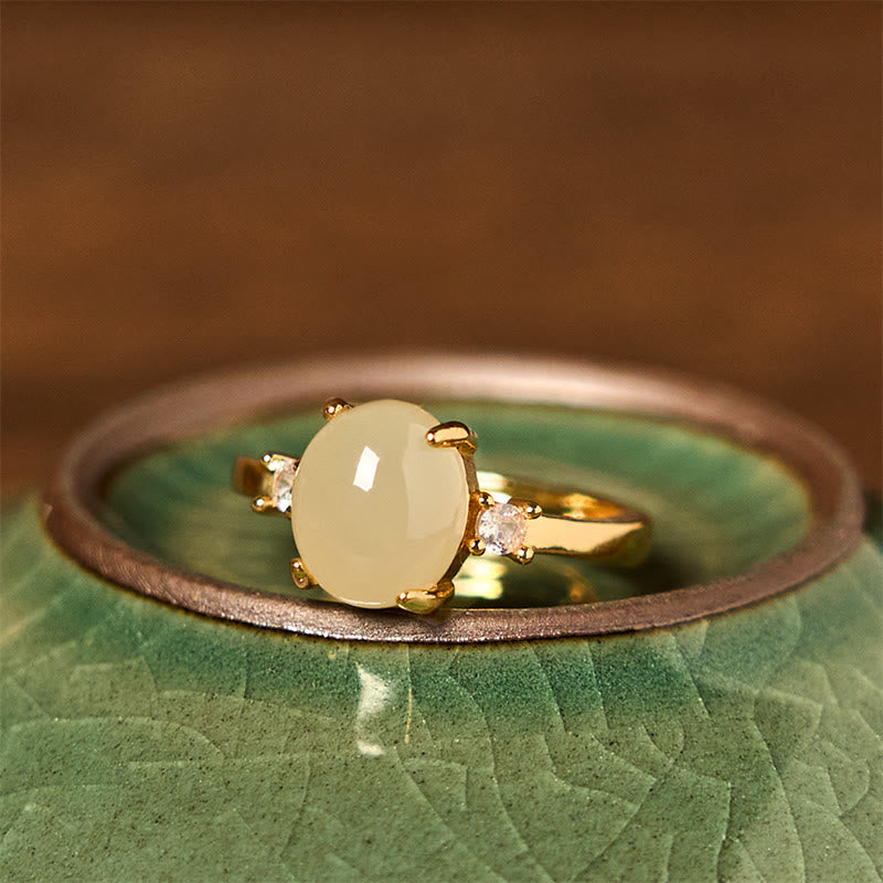 Natural Hetian Jade Zirconia Egg Copper Prosperity Ring