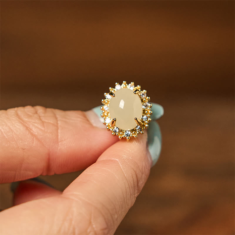 Natural Hetian Jade Egg Copper Gold-Tone Polished Drop Earrings