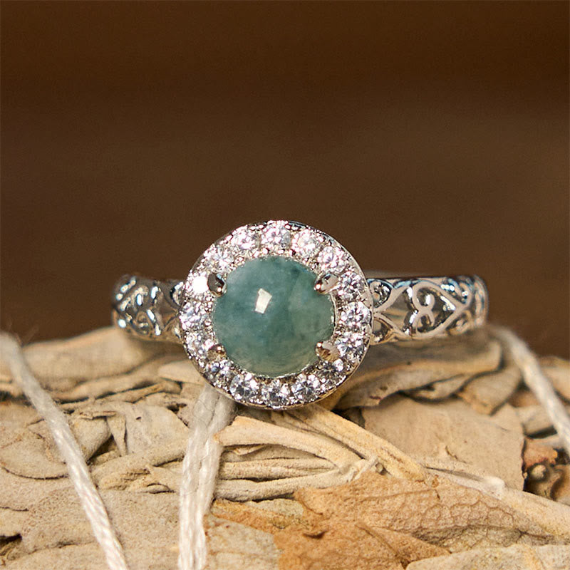 Natural Egg-Shaped Hetian Jade Ruyi Pattern Platinum-Plated Copper Ring