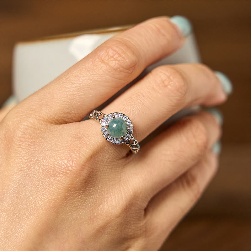 Natural Egg-Shaped Hetian Jade Ruyi Pattern Platinum-Plated Copper Ring