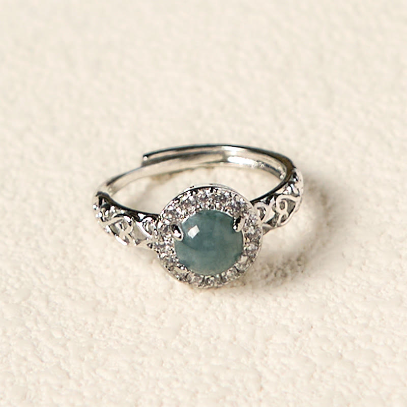 Natural Egg-Shaped Hetian Jade Ruyi Pattern Platinum-Plated Copper Ring