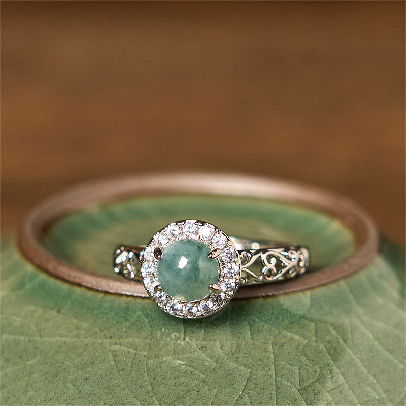 Natural Egg-Shaped Hetian Jade Ruyi Pattern Platinum-Plated Copper Ring